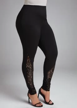 Black Lace Skinny Elastic Waist High Waisted Pants
