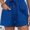 Dark Blue Pocket Drawastring High Waisted Shorts