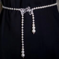 Silvery White Butterfly Design Pearl Belt