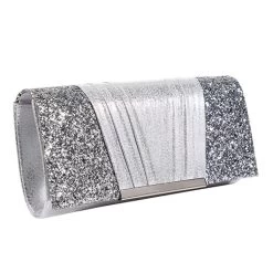 Grey Sequin Magnetic Chains Shoulder Bag