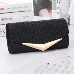 Black Magnetic Chains Metal Design Clutch Bag