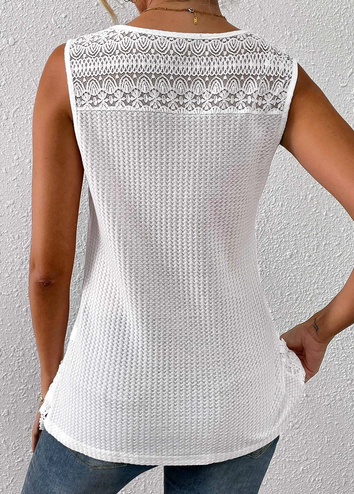 White Lace V Neck Tank Top - Image 2
