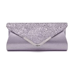 Light Grey Magnetic Sequined V Design Evening Bag