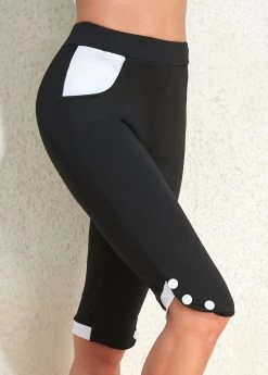 Black High Waisted Capri Elastic Waist Leggings
