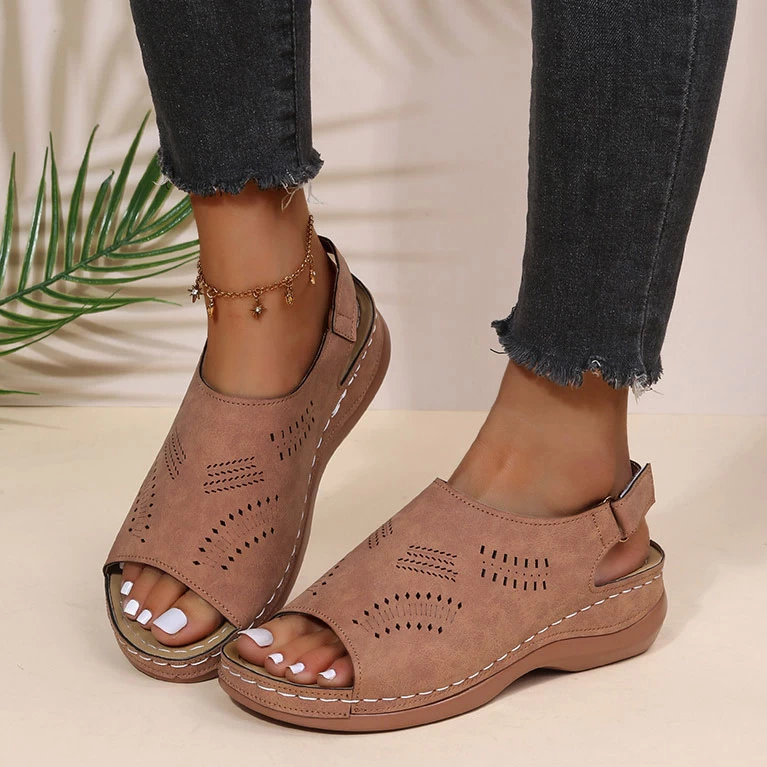 Light Coffee Peep Toe Mid Heel Sandals - Image 2