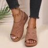 Light Coffee Peep Toe Mid Heel Sandals