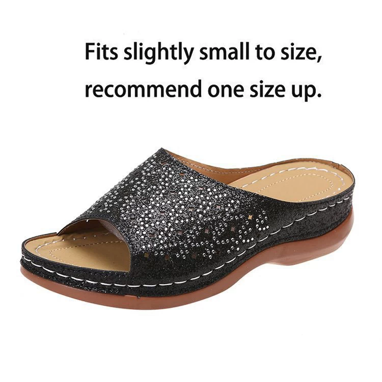 Hot Drilling Black Open Toe Low Heel Sliders - Image 4