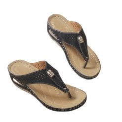 Hollow Black Toe Post Mid Heel Sliders