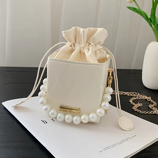 White Zip Chains Pearl Detail Shoulder Bag