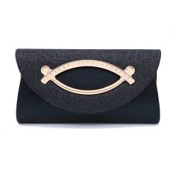 Black Magnetic Sequined Cutout Clutch Bag