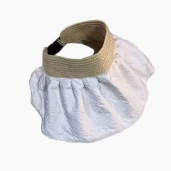 Cotton Detail Ruched White Visor Hat
