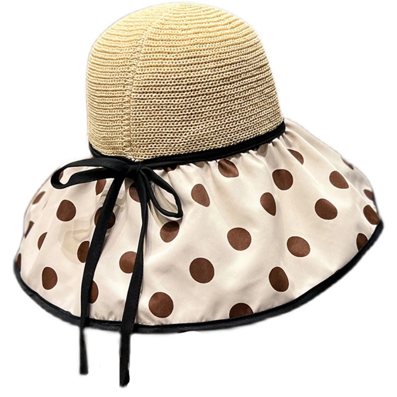 Acrylic Detail Beige Polka Dot Visor Hat