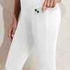 White Mid Waisted Knee Length Elastic Waist Leggings