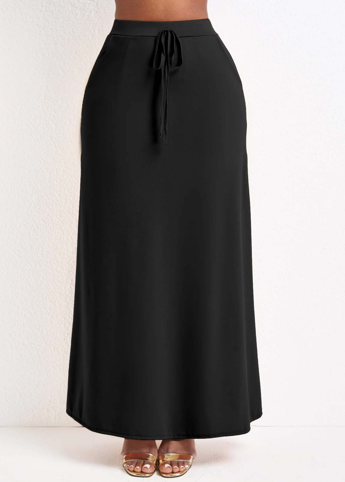 Black Pocket A Line Drawastring Maxi Skirt - Image 4