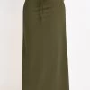 Olive Green Pocket A Line Drawastring Maxi Skirt