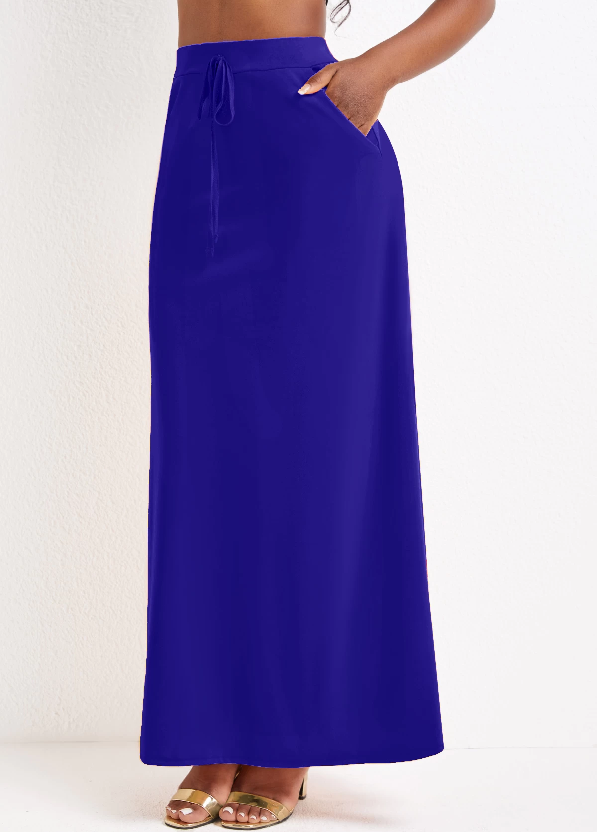 Purplish Blue Pocket A Line Drawastring Maxi Skirt - Image 3