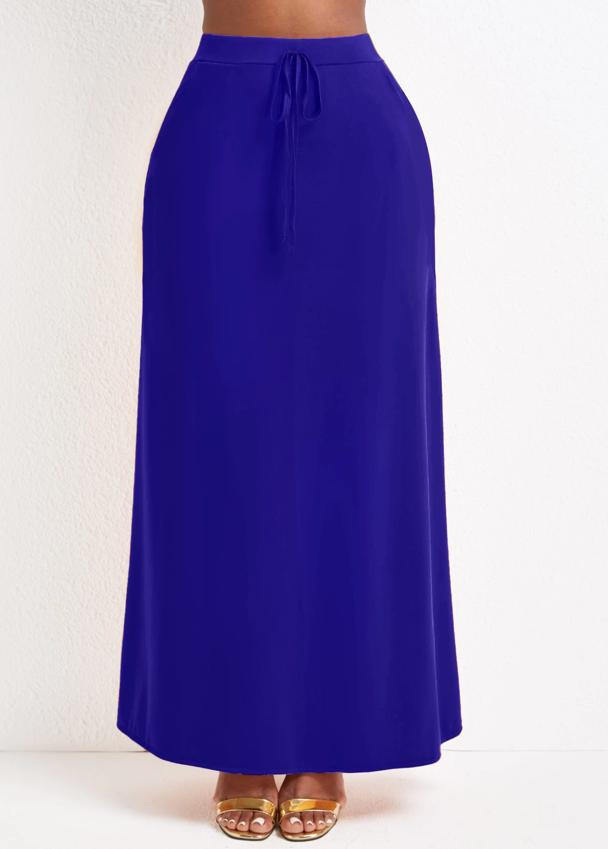 Purplish Blue Pocket A Line Drawastring Maxi Skirt - Image 4