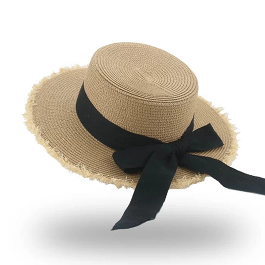 Light Coffee Bowknot Detail Visor Straw Hat