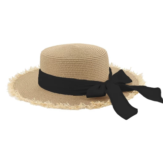 Light Coffee Bowknot Detail Visor Straw Hat - Image 2