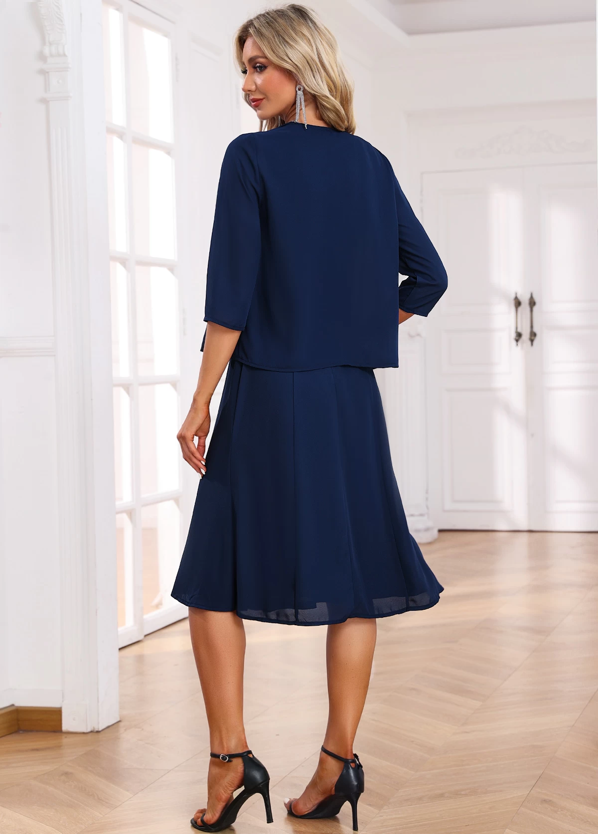 Navy Two Piece Dress And Cardigan - Image 2