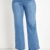 Denim Blue Pocket Flare Leg Elastic Waist Jeans