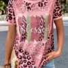 Pink Patchwork Leopard Short Sleeve T Shirt