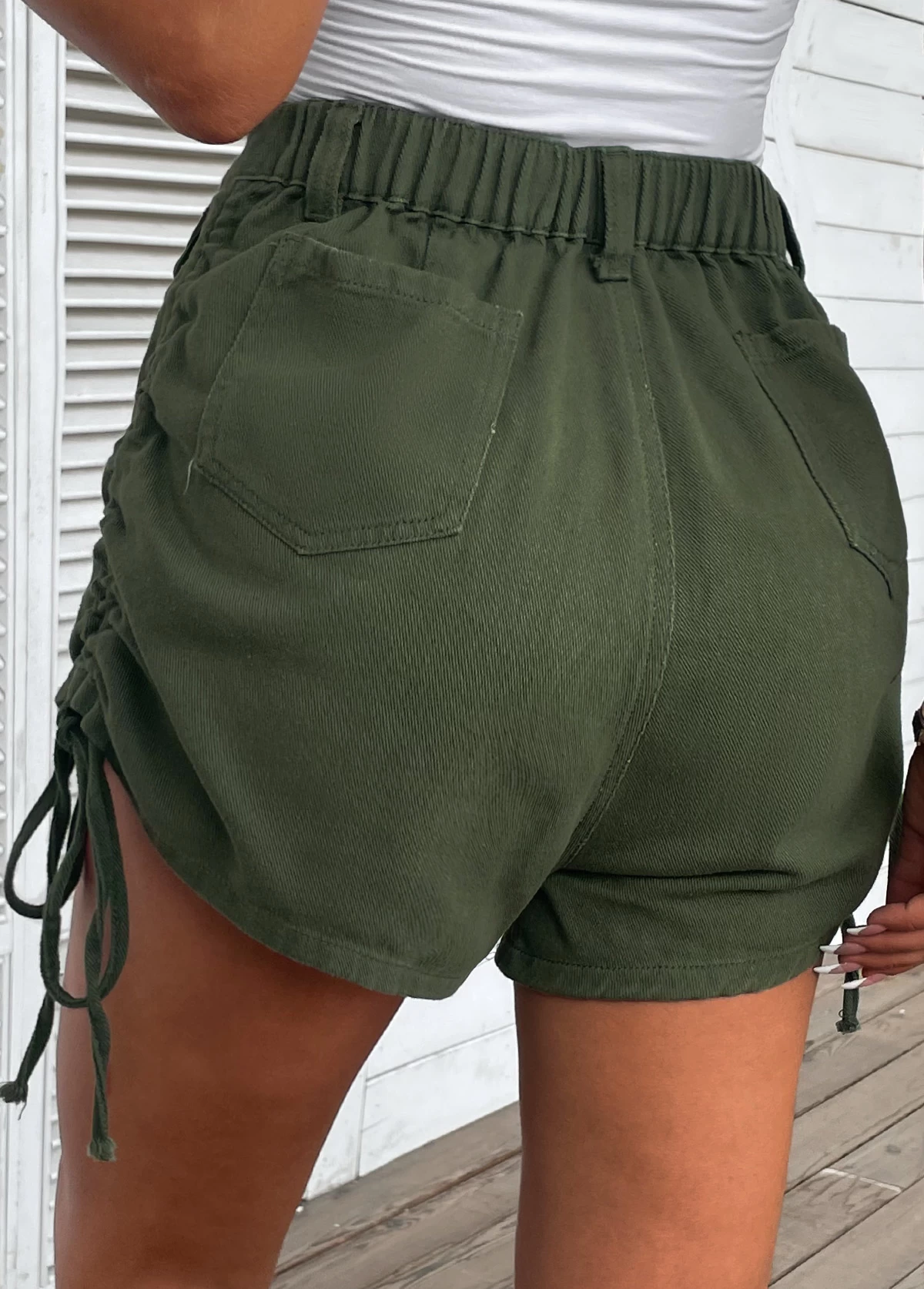 Olive Green Pocket Regular Button Fly Shorts - Image 2