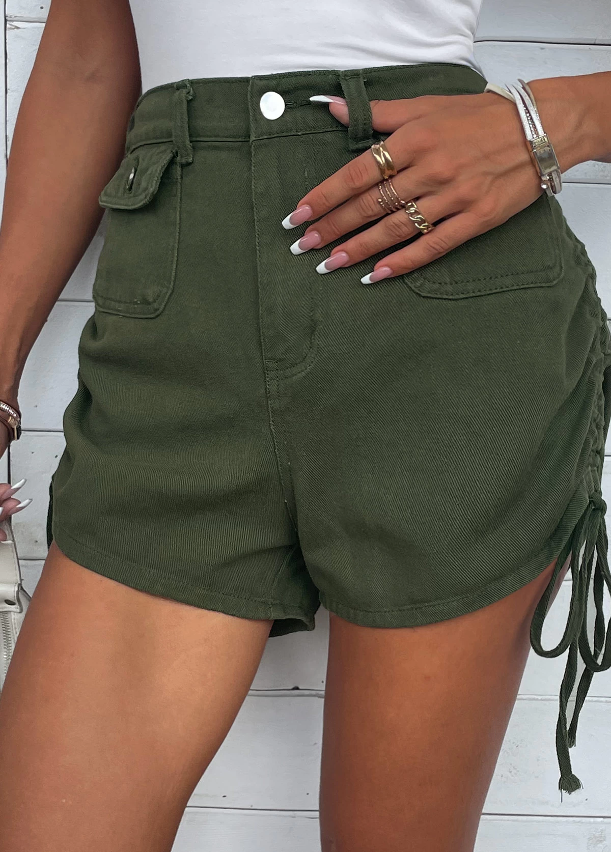 Olive Green Pocket Regular Button Fly Shorts - Image 5