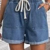 Pocket High Waisted Drawastring Denim Shorts
