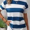 Blue Striped Short Sleeve Round Neck T Shirt