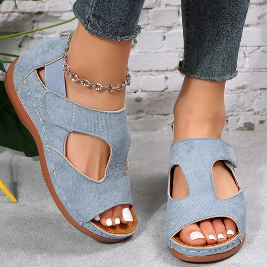 Blue Peep Toe Low Heel Sandals - Image 2