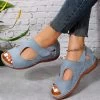 Blue Peep Toe Low Heel Sandals