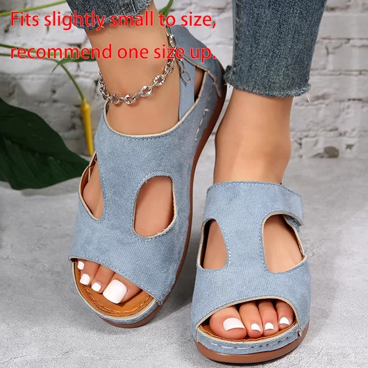 Blue Peep Toe Low Heel Sandals - Image 3