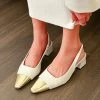 White Closed Toe Mid Heel Sandals