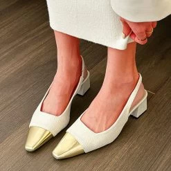 White Closed Toe Mid Heel Sandals