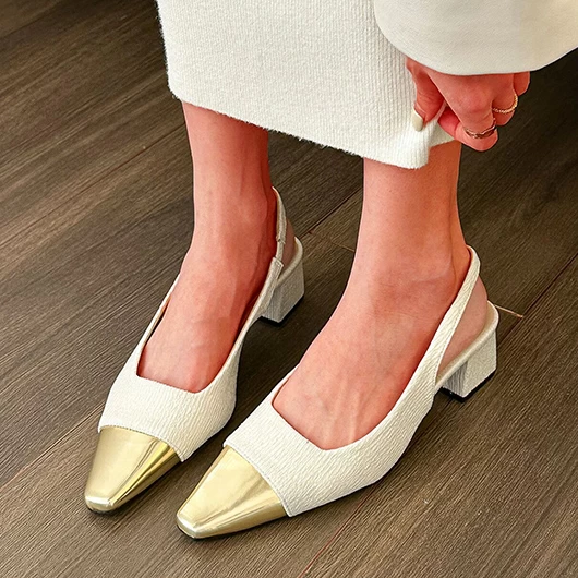 White Closed Toe Mid Heel Sandals