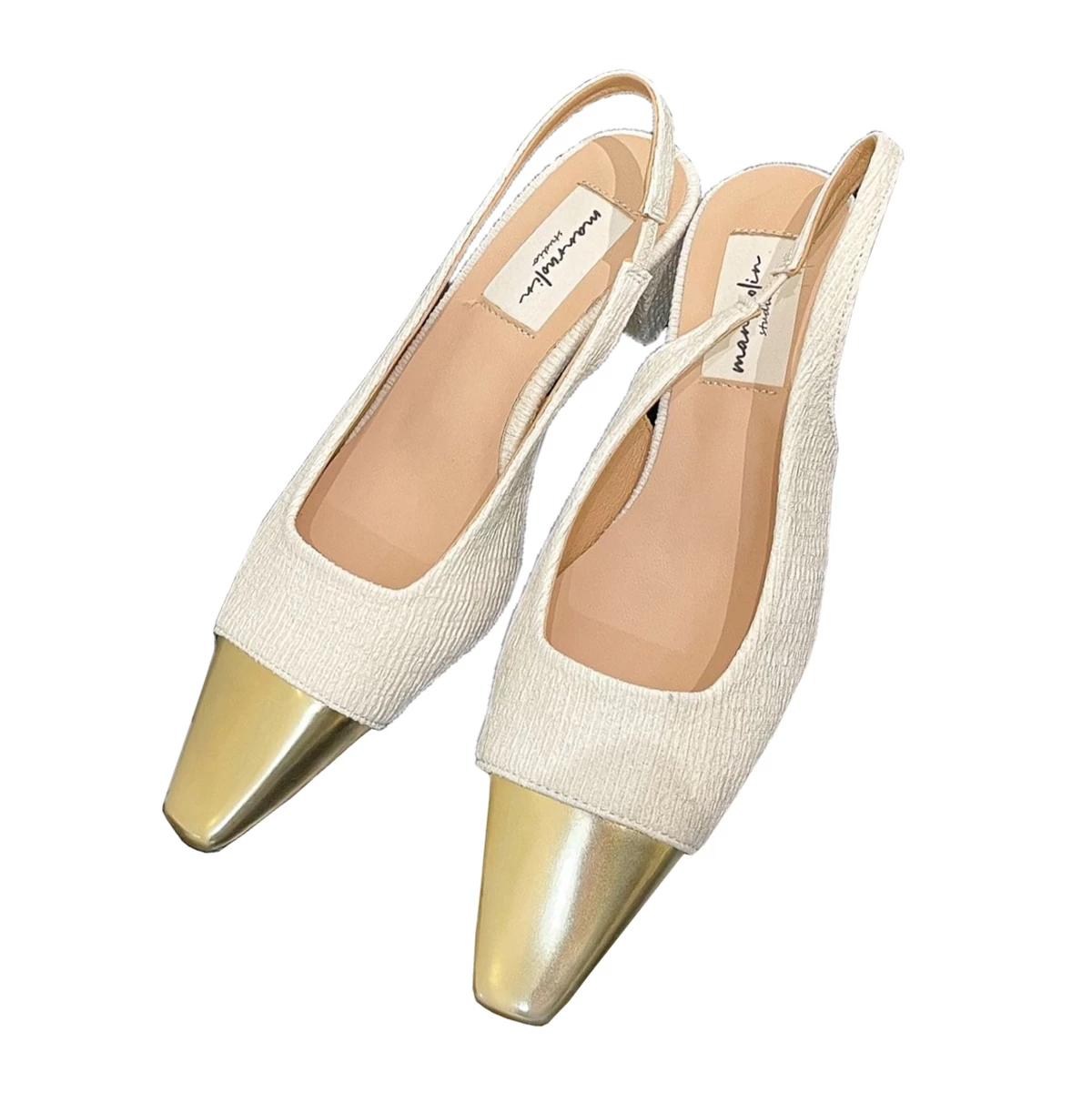 White Closed Toe Mid Heel Sandals - Image 2