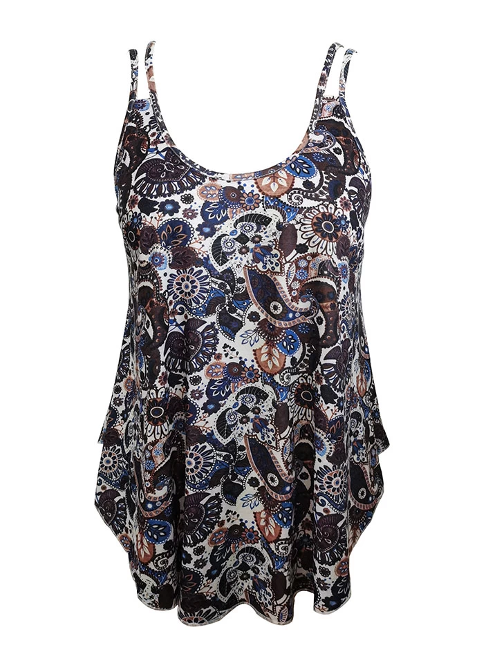 Dark Camel Asymmetry Tribal Print Camisole Top - Image 3