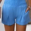Sky Blue Smocked Regular Elastic Waist Shorts