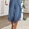 Dusty Blue Lace Elastic Waist High Waisted Pants