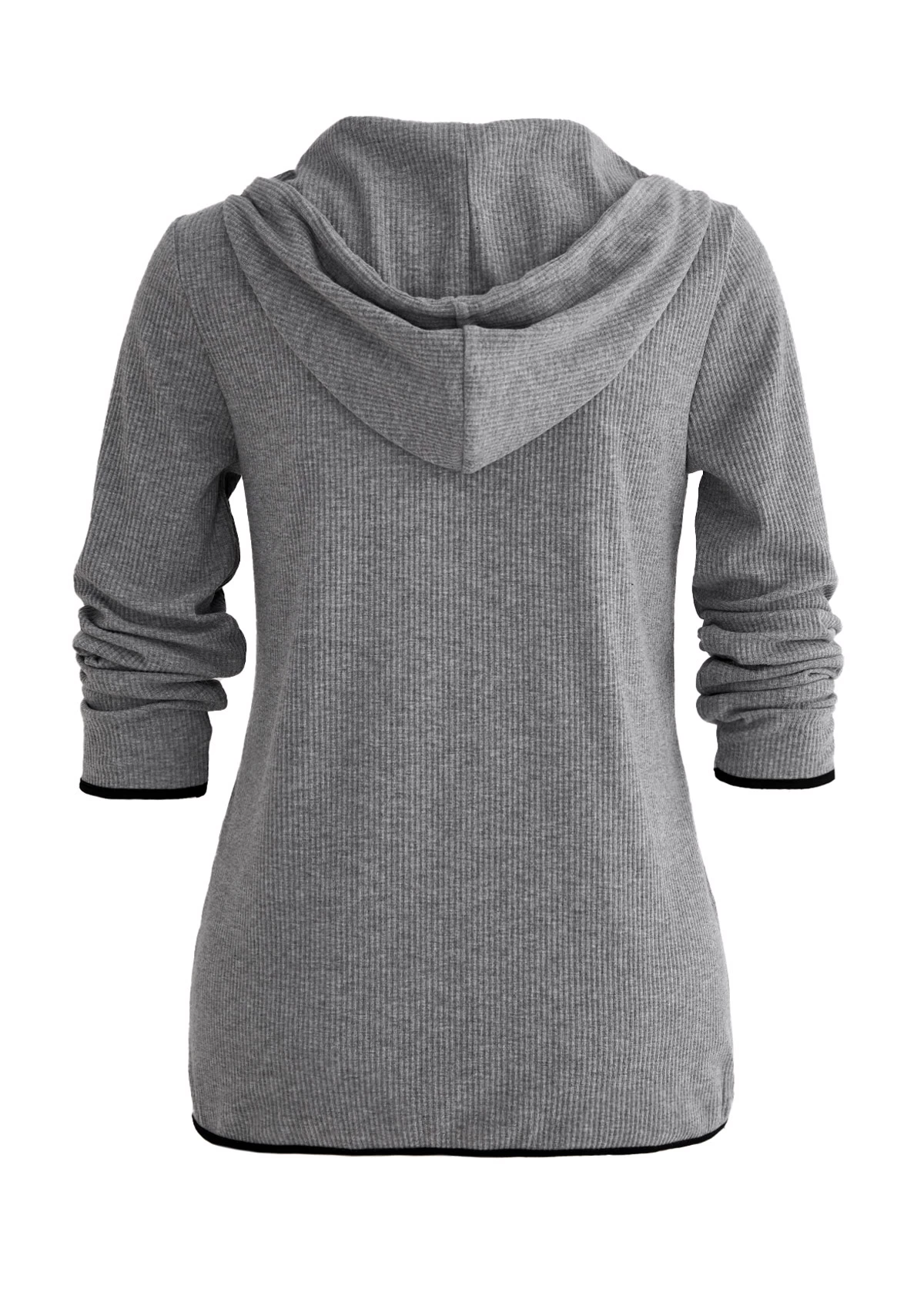 Grey Pocket Zipper Long Sleeve Hoodie - Image 8