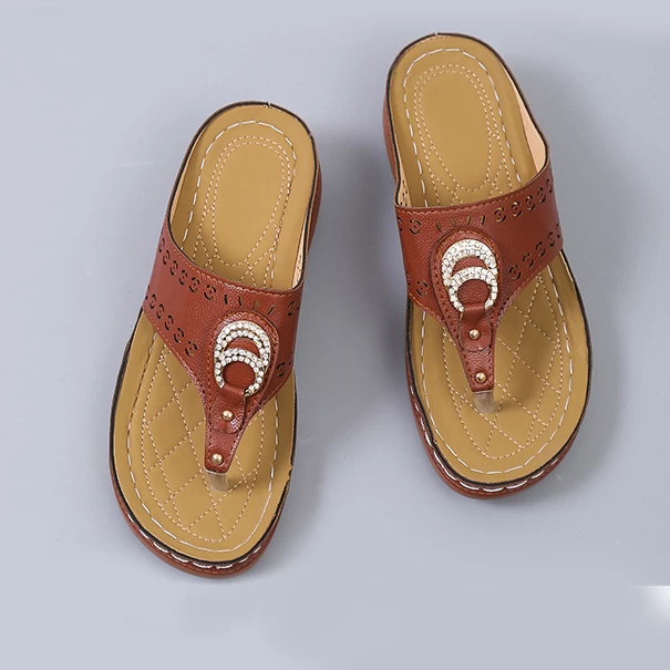 Light Coffee Toe Post Low Heel Sandals - Image 2