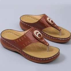 Light Coffee Toe Post Low Heel Sandals