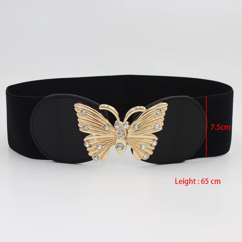 Butterfly Design Patchwork Black Elastic Belt - Image 3