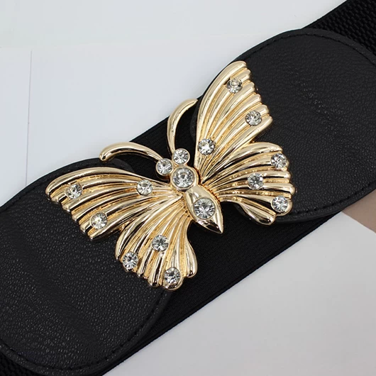 Butterfly Design Patchwork Black Elastic Belt - Image 2