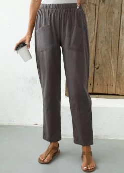 Dark Grey Pocket Elastic Waist High Waisted Pants
