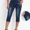 Denim Blue Mid Waisted Capri Button Fly Leggings