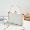 White Clasp Chains Pearl Detail Crossbody Bag
