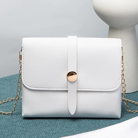 PU Detail White Magnetic Chains Crossbody Bag