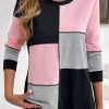Light Pink Patchwork Long Sleeve Round Neck Sweatshirt